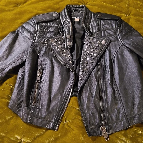 Punk studded cropped leather jacket - Picture 2 of 14